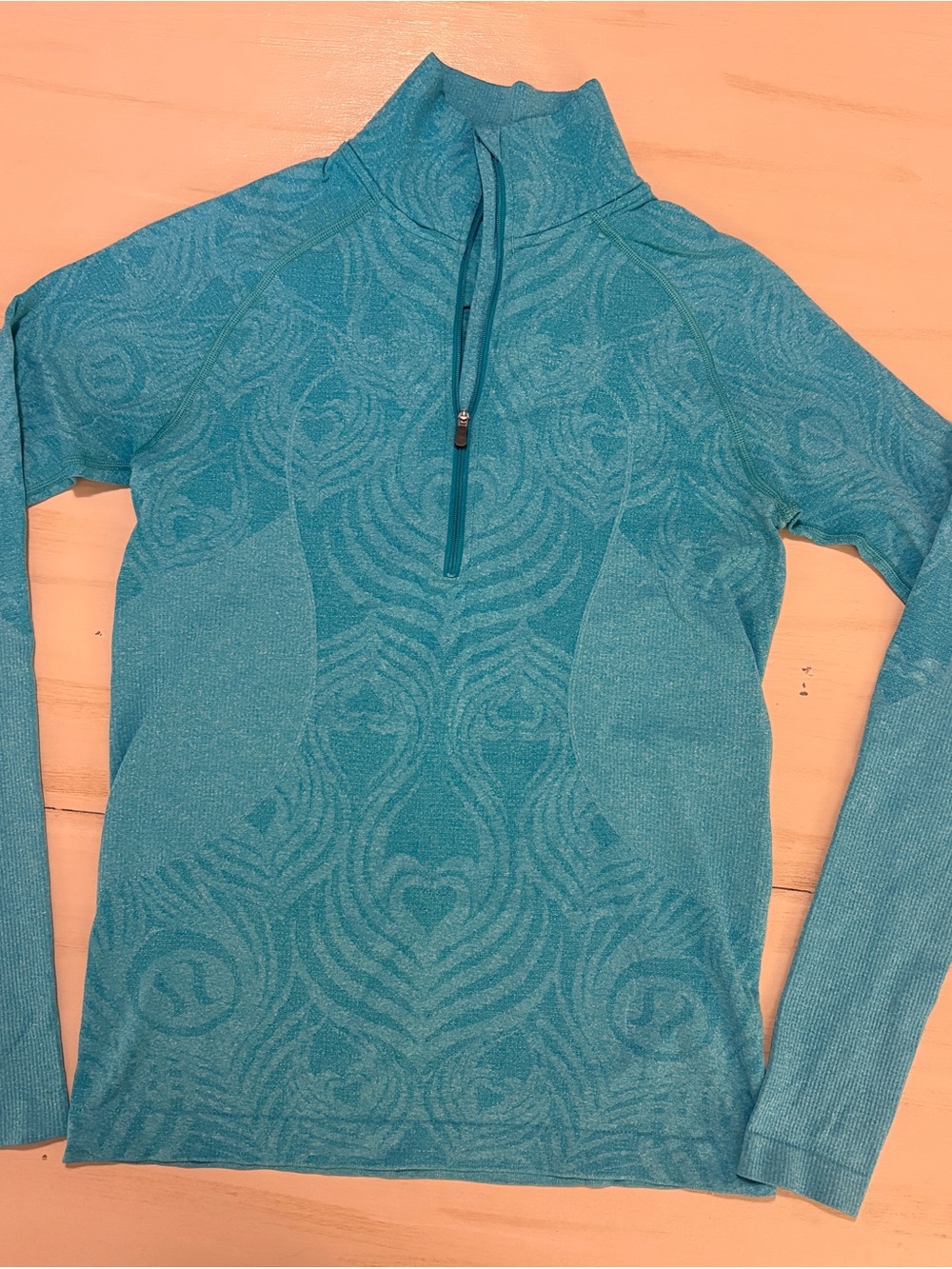 lululemon athletica Teal Patterned Quarter-Zip Cowl Sweater